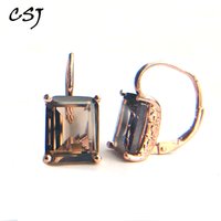 CSJ Smoky Quartz Gemstone Earring Sterling 925 Silver Octagon 9*11mm 8Ct Fine Jewelry for Women Lady Mther Party Gift Box