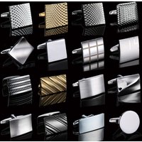 High quality hand polished laser metal Cufflinks Golden Silvery Black button Smooth textured cuffs French Cuff-links for men