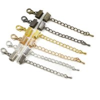 10pcs/lot Ribbon Leather Cord End Fastener Clasps With Chains Lobster Clasps Connectors For Bracelet Diy Jewelry Making Findings