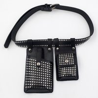 2PCS Rivets Belt Bag For Women Punk Motorcycle Waist Bags Female Fanny Pack Crossbody Function Chest Bag Hip Hop Phone Purse