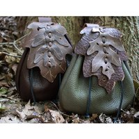 European Medieval Waist Belt Bag Leather Leaf Pattern Belt Bag For Women Pixie Elf Viking Vintage Pocket Bags Costume accessory