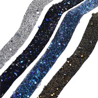 Factory Outlet Caviar Bead Ribbon Tape 1.5Cm Wide Blue Rhinestone Trim Banding Strass Chain Bridal Applique Diy Dress 2 Yard/Lot
