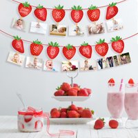 New Born One Strawberry Fruit Birthday Party Theme Paper Hanging Banner Bunting Fruit Photo Display Banner for Baby Shower Party