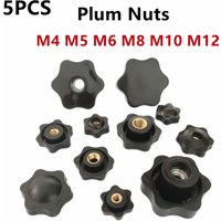 5PCS M4 M5 M6 M8 M10 M12 Plum Hand Tighten Nuts Handle Thread Mechanical Black Thumb Nuts Clamping Knob Manual Nuts Perforated