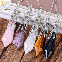 CSJA Natural Stone Crystal Pendulum for Dowsing Antique Pendant Amulet Crystals Divination Pink Quartz Pendulums Pendules G891