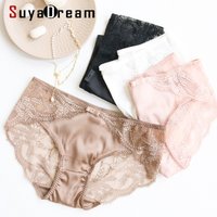 SuyaDream Damenhöschen, 2 Stück/Lot, 100 % natürliche Seide gefüttert, sexy Spitzen-Slips, Alltagskleidung, bequeme Intimunterwäsche, rosa, weiß