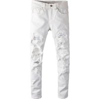 Sokotoo Men's White Crystal Holes Ripped Jeans Fashion Slim Skinny Rhinestone Stretch Denim Pants