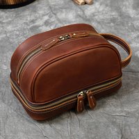 Fashion High Quality Small Travel Bag Crazy Horse Leather Travel Wallet Storage Bag Washing Make Up Bag For Travel toiletry bag image 4