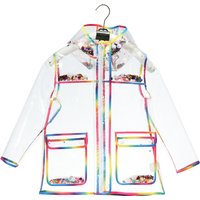 Transparent Rainbow Colorful Edge Kids Raincoat Waterproof TPU Children Windproof Rain Coat Jacket With Hood Boys Girls Poncho