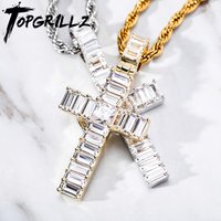 TOPGRILLZ Hip Hop Cross Pendant With Baguette Stone Micro Pave Prong Setting Iced Cubic Zirconia Fashion Jewelry Gift Men Women