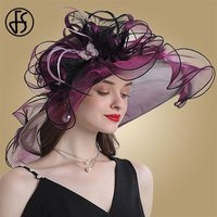 FS Fascinator-Hüte mit großer breiter Krempe für Damen und Herren, Organza, weiße Sonnenhüte, Blumenhochzeit, Teeparty, Kentucky-Kirche, Fedora-Hut