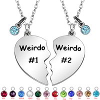 Friendship Gifts,Weirdo 1 & Weirdo 2 Two Split With Birthstone Charms Heart Pendant Necklaces, BFF Birthday Gift for Best Friend