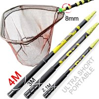 JOSBY 4m 2.1m 3.6m Carbon Fishing Rod Nets Collapsible Fishing Tools Rhombus Mesh Hole Depth Folding Nylon Landing Dip Net