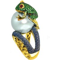 Huitan Cute Animal Ring Jumping Frog Shaped Fancy Rings Birthday Gift Rough Surface With Simulated Pearl Ring