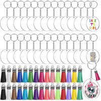 1 Set Acrylic Clear Round Keychain Blanks with Tassels Jump Rings DIY Craft Supplies