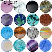 2PCS Natural Stone Double Flared Plug Opal Quartz Ear Tunnel Gauge Colorful Stone Ear Expander Weight Body Piercing Jewelry