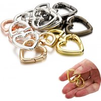 5Pcs/lot Peach Heart Shape Metal Spring Clasp Hooks Carabiner Key Ring Connectors For DIY Keychain Jewelry Making Accessories