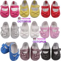 Hot Sale 7cm Bow-knot Doll Shoes For 18Inch American Dolls Pu Leather Shoes Fit 43cm New Baby 1/3 BJD DIY Dolls Gift