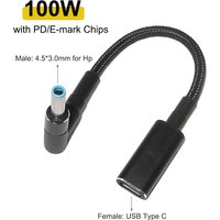 100W USB Type C Fast Charging Cable Type C to 4.5x3.0mm Plug Converter Dc Power Adapter Connector for Hp Pavilion Envy Elitebook