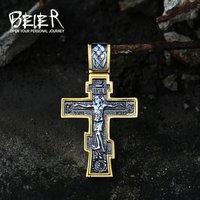 Jesus Cross Men's Stainless Steel Crucifix Eastern Orthodox Pendant Chain Necklace Jewelry BP8-515