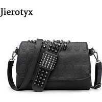 JIETOTYX Fashion Rivet Messenger Bags Women Black Skull Punk Bag ladies Vintage Gothic Girls Shoulder Bag Leather High Quality