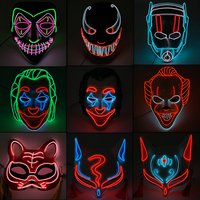 Masque d'horreur au néon Halloween, Masque de Clown, fournitures de costumes de fête, Masque Led, masques de fête, brille dans la nuit