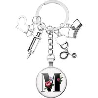 Latest Home Stethoscope Nurse Syringe Keychain A-Z Round Glass Dome Cabochon Pendant Men and Women Fashion Charm Keychain