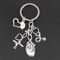 New Heartbeat Charms Keychain Medical Stethoscope Key Ring Heart Key Chain Doctor Nurse Gift For DIY Jewelry Handmade