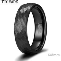 Tigrade 6mm 8mm Hammered Tungsten Wedding Rings for Men Women Black Brushed Mens Wedding Band Comfort Fit Size 6-15