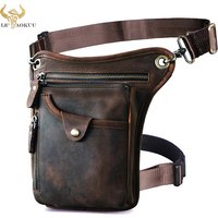 Thick Crazy Horse Leather Men Design Casual Coffee Classic Shoulder Sling Bag Fashion Travel Fanny Waist Belt Pack Leg Bag 211-5