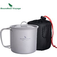 Boundless Voyage Titanium Pot Titanium Cup Mug with Folding Handle Outdoor Camping Hiking Picnic Tableware 300ml 600ml 1250ml