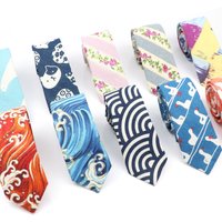 High Quality Cute Linen Cartoon Tie For Men Cat Polar Bear Watermelon Waves Printed Funny Gift Animal Narrow Striped Slim Cravat