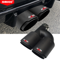 genuineSUMSOO 1PCS Dual Carbon Fiber + Stainless Steel Hniversal Auto Exhaust Tip matter Muffler Double end black pipe