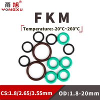FKM O Ring Seal Gasket Thickness CS1.8/2.65/3.55mm ID1.8-20mm FPM Oil Acid and Alkali Resistant Automobile Fluororubber O-Ring.