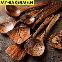 Ensemble de vaisselle en bois naturel teck, cuillère passoire, écumoire à soupe nano spéciale, kit d'outils de cuisine en bois, 1-7 pièces