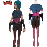 Game LOL Arcane Powder Cosplay Costume Wig Hair Arcane Young Jinx Cosplay Top Pants Set Outfit for Women Men Adult