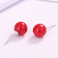 Buyee 925 Sterling Silver Female Stud Earring Red Stone Simple Round Earring for Women Fashion Bead Fine Jewelry Earring Gift
