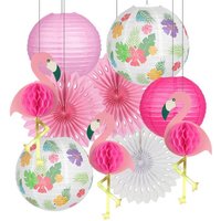Grande Lanterne en Papier Rose et Bleu, Pompons en Tissu, Fleur, Flamant Rose, Boule en Nid d'Abeille, Décorations de ixPréChristophe, Anniversaire, Mariage, Enfant