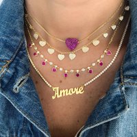 Gold Metal Color Red Blue Green White Heart Drop Charm CZ Station Link Chain Choker Necklace For 2026 Valentine's Day Gift