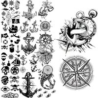 Anchor Compass Temporary Tattoos For Adults Men Arm Back Tatoos Realistic Pirate Infinite Cartoon Small Fake Tattoo Sticker DIY