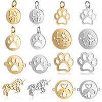10pcs/lot Pet Dog Paw Print DIY Charms Wholesale Stainless Steel Unicorn Pendant Flamingo Connectors Charm For Jewelry Making