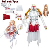 2021 Hot Sword Art Online Yuuki Asuna Dress Cosplay Costume for Women Uniform Halloween Party Cosplay Armor Full Set 7pcs wig
