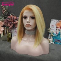 Imstyle Short Bob Wig Synthetic Lace Front Wig Orange Wig Heat Resistant Fiber Straight Hair Cosplay Wigs For Women 14 Inch