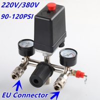 220V/380V 90-120 PSI Air Compressor Pump with Pressure Switch Control Valve Manifold Relief Regulator with Gauge