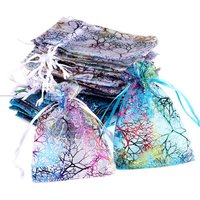 25/50/100pcs/lot Organza Gift Bag Jewelry Packaging Drawstring Bag Multi-size Colorful Trees Printing Party Wedding Candy Bag