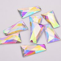 JUNAO 13*27*44mm 10pcs Big Size Crystal AB Trapezoid Rhinestone Applique Flatback Resin Non Sewn Stone Diamond Strass for Crafts