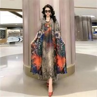 Women Silky Silkworm Dress New Summer Printing Dress Two-piece Suit Fashion Loose Female Long Dress Set 2PCS 5XL