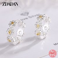 ZDADAN 925 Sterling Silver Daisy Hoop Earrings For Women Fashion Christmas Jewelry
