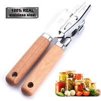 Stainless Steel Cans Opener With Wooden Handle Professional Ergonomic Manual Can Opener Side Cut Jar Opener Kitchen Accessories