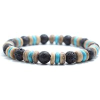 Vintage Wood Beaded Bracelet Mens Natural Lava Obsidian Stone Braslet Yoga Meditation Prayer Jewelry Tiger Eye Braclet Homme
